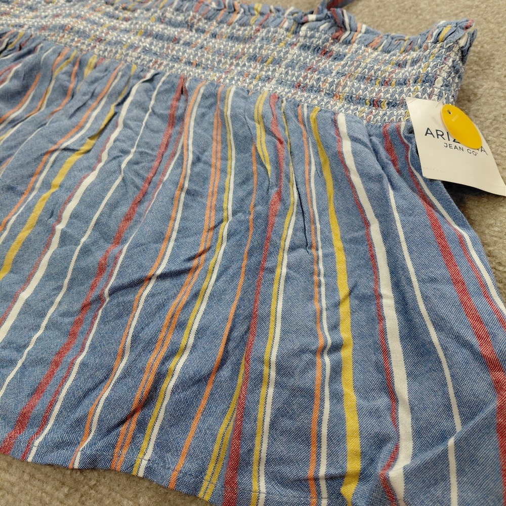 Arizona Women XL Strappy Tie Crop Top Sleeveless Blue Striper Smocked Tank Shirt - Picture 8 of 11